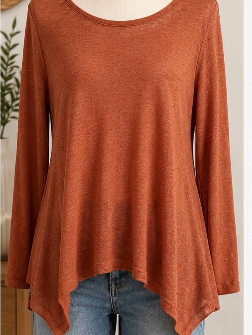 bobeau Rust Long-Sleeve Swing Top